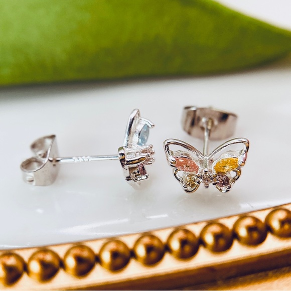 925 Sterling Silver Butterflies CZ Stud Earrings - Picture 10 of 14